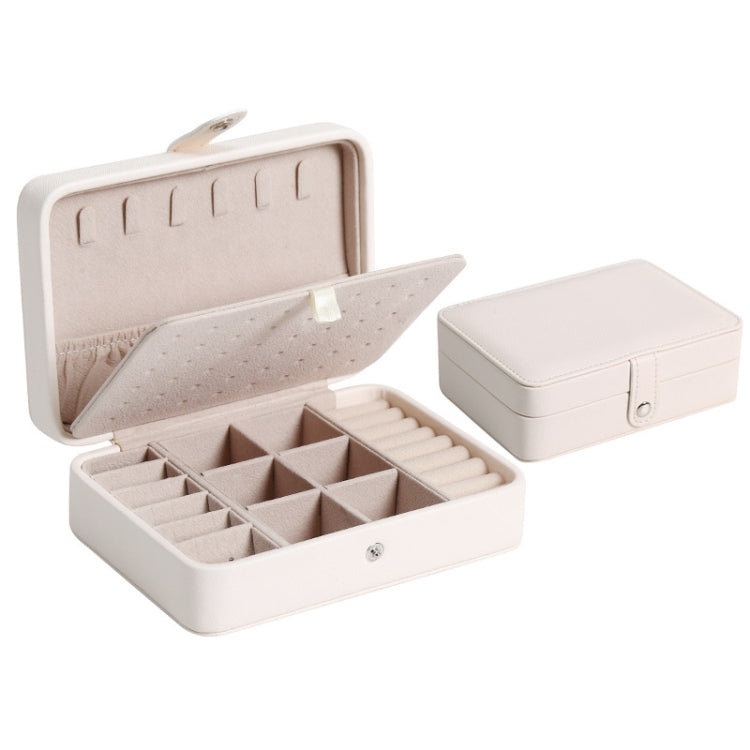 Boîte de Rangement à Bijoux Double Couche en Cuir Portable Simple pour Boucles d'Oreilles et Bagues, 16 x 11 x 5 cm