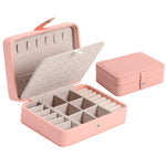 Boîte de Rangement à Bijoux Double Couche en Cuir Portable Simple pour Boucles d'Oreilles et Bagues, 16 x 11 x 5 cm