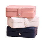 Boîte de Rangement à Bijoux Double Couche en Cuir Portable Simple pour Boucles d'Oreilles et Bagues, 16 x 11 x 5 cm