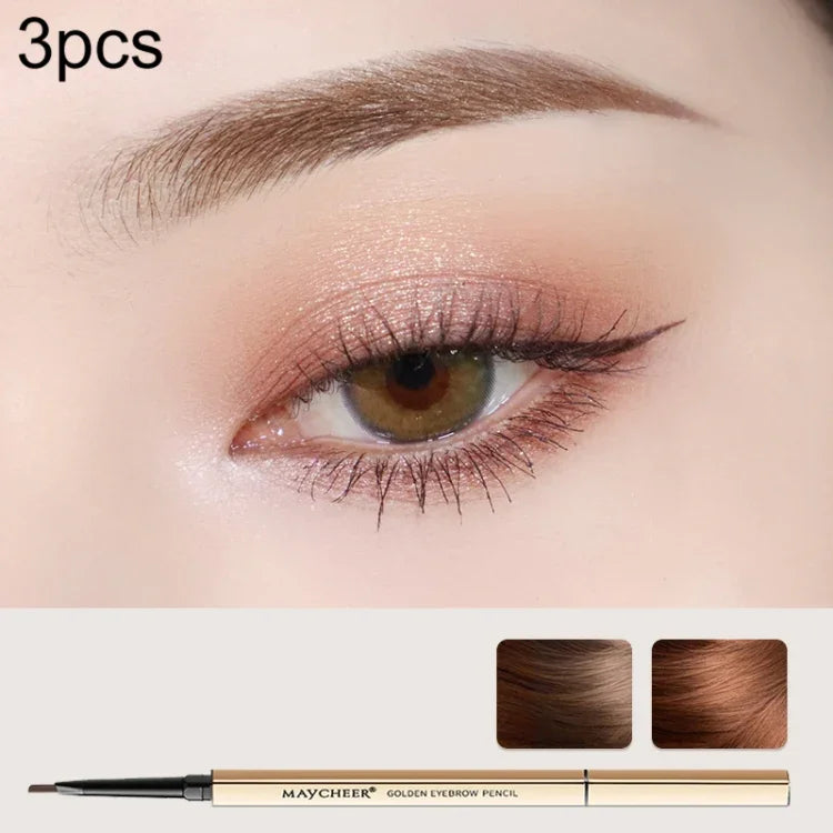 3 CRAYONS À SOURCILS DOUBLES MAYCHEER 3117 BARRES D'OR PETITES, TÊTE FINE, IMPERMÉABLES, ANTI-BAVURES : 1 Café profond, 2 Café clair, 3 Gris noir, 4 Gris brun, 5 Vert mousse