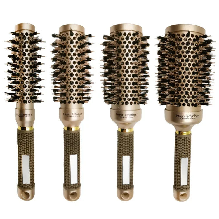 Brosse à cheveux cylindrique bouclée en céramique, résistante aux hautes températures, avec picots en nylon, 25, 32, 45, 53