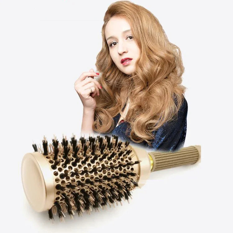 Brosse à cheveux cylindrique bouclée en céramique, résistante aux hautes températures, avec picots en nylon, 25, 32, 45, 53