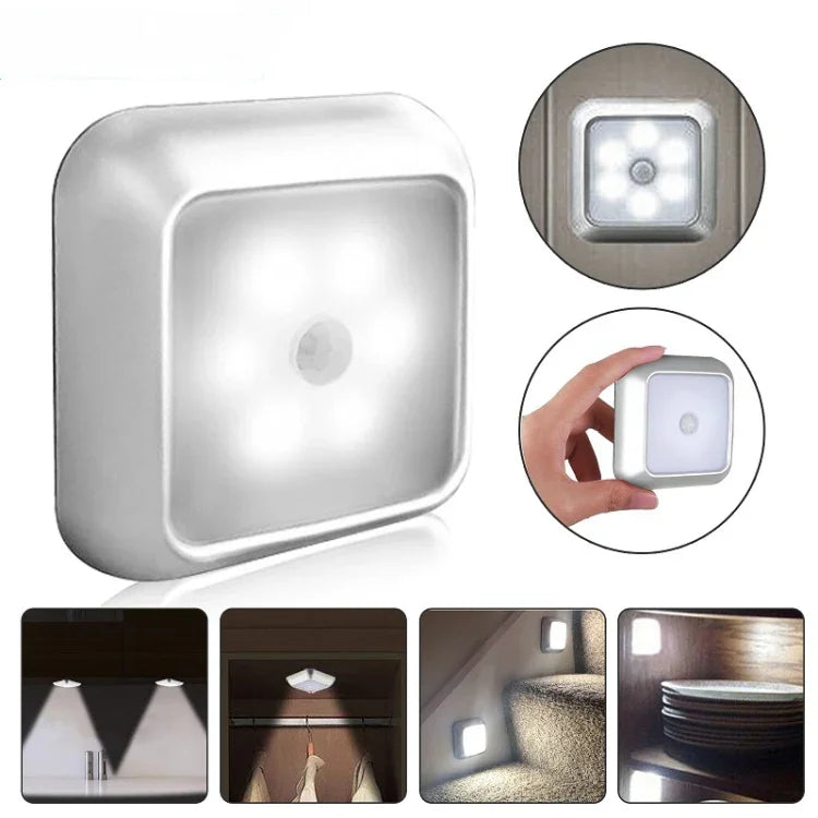 1143 Lumière de nuit intelligente à détection du corps humain, éclairage d'ambiance pour la maison, lumière blanche argentée, lumière chaude argentée, lumière blanche coque blanche, lumière chaude coque blanche