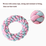 Jouet de nettoyage des dents pour chien en corde de coton, couleur bonbon, tissée en corde de coton.