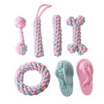 Jouet de nettoyage des dents pour chien en corde de coton, couleur bonbon, tissée en corde de coton.