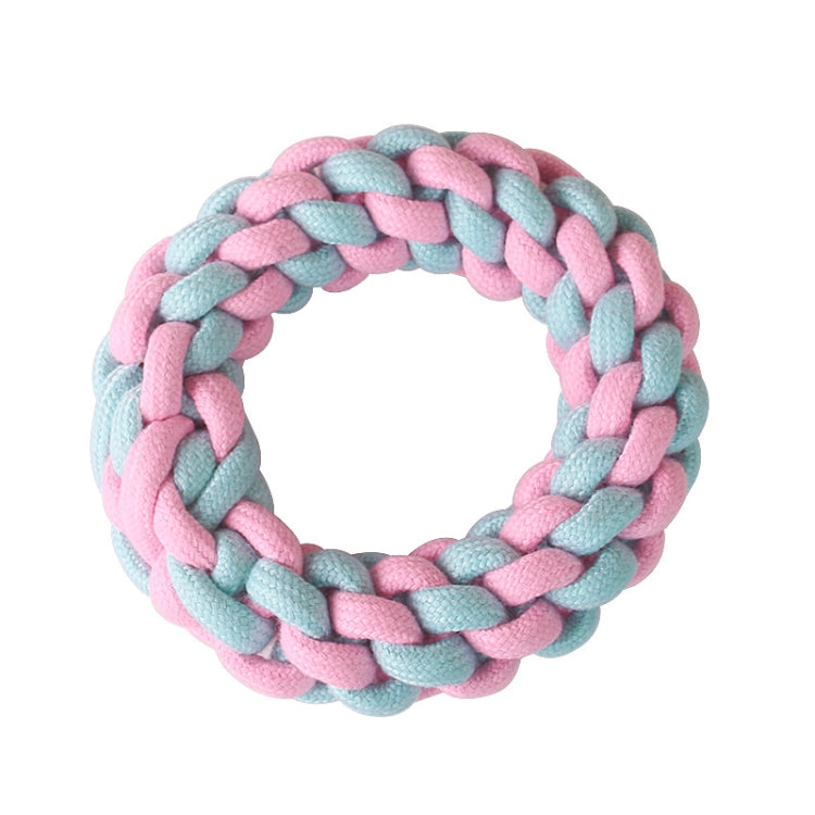 Jouet de nettoyage des dents pour chien en corde de coton, couleur bonbon, tissée en corde de coton.