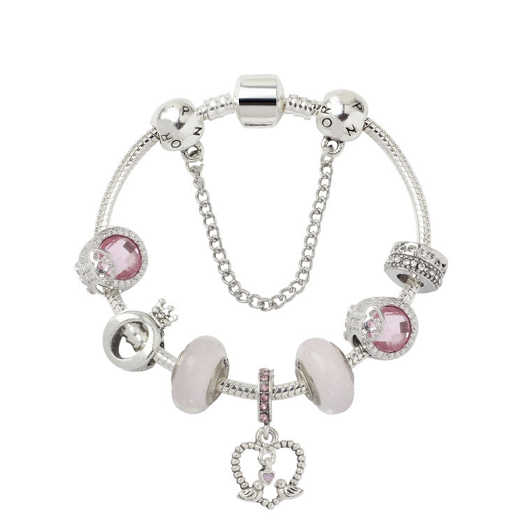 SL85 Bracelet Perles Grande Ouverture en Verre Coloré Alliage Série Rose Pendentif Oiseau Amour,Taille :, 18cm, 19cm, 20cm