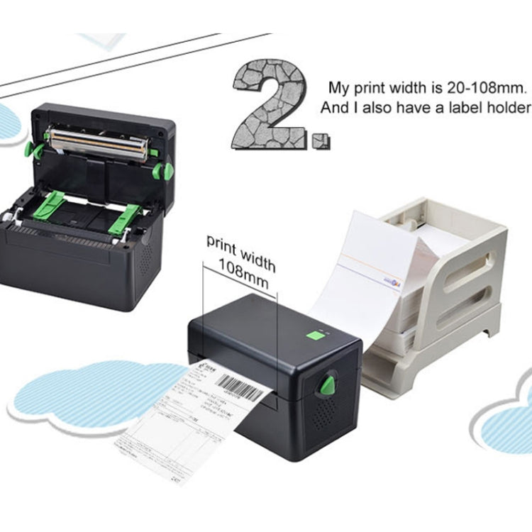 Imprimante d'étiquettes thermique XP-108B 4 pouces 108mm, imprimante de codes-barres pour étiquettes d'expédition UPS DHL USPS DPD POCHTA, prise EU, USB, version USB + Bluetooth