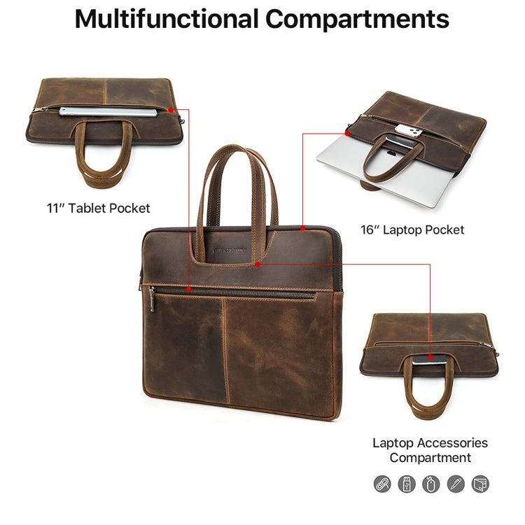 CONTACTS FAMILY CF3010 Sac à main multifonctionnel en cuir Crazy Horse pour ordinateur portable Macbook Pro 16 pouces, pour Macbook Pro 16 pouces