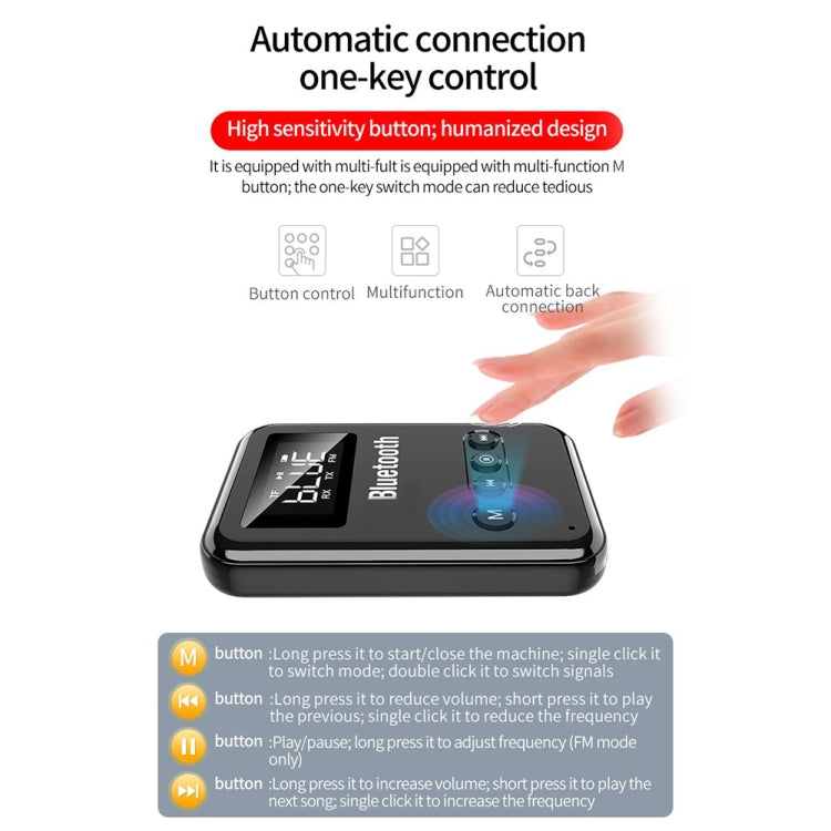 Émetteur Récepteur Bluetooth 5.0 Adaptateur 2-en-1 Haut-parleur d'ordinateur Voiture FM, Noir