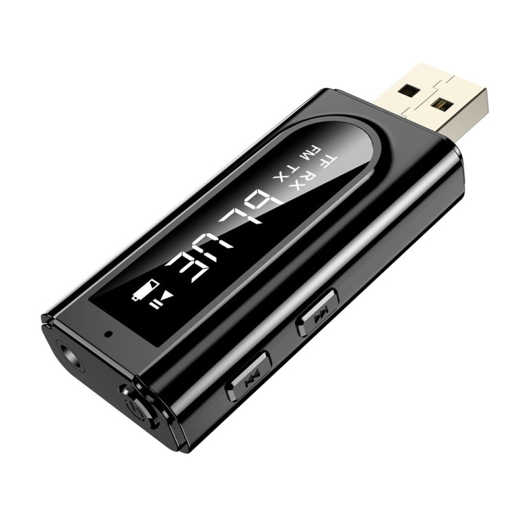Adaptateur récepteur Bluetooth 5.0 pour voiture USB, transmetteur stéréo à double sortie audio FM + AUX, K9 Noir