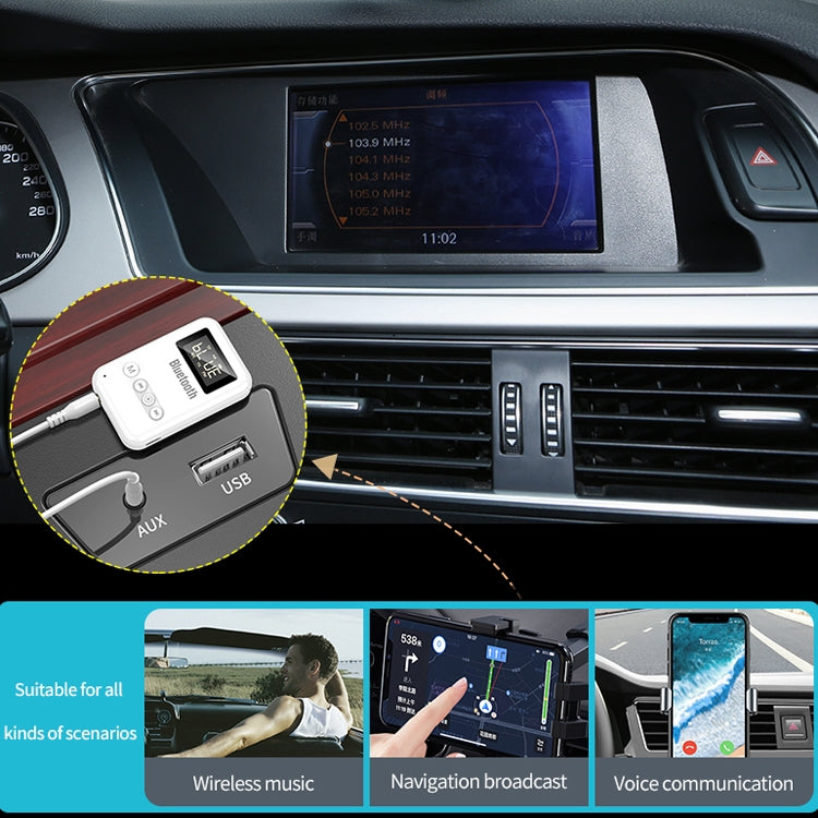 Émetteur Récepteur Bluetooth 5.0 Adaptateur 2 en 1 Haut-parleur d'ordinateur Voiture FM, Blanc