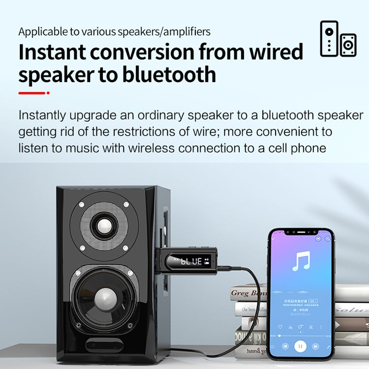 Adaptateur récepteur Bluetooth 5.0 USB pour voiture, transmetteur stéréo à double sortie audio FM + AUX, K9 Blanc