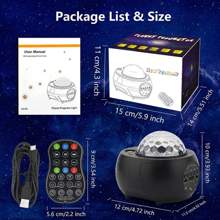 DQ-M3 LED Ciel étoilé rotatif Lumière Bluetooth Musique Planètes Projecteur océan Support carte TF,Style:, USB + Bluetooth, Batterie + Bluetooth
