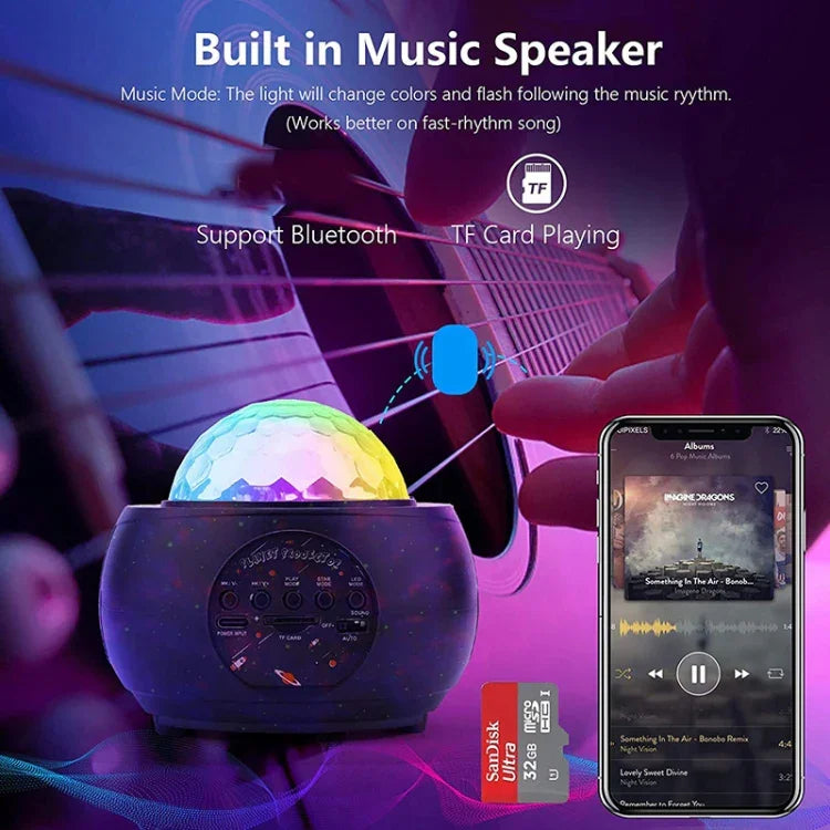 DQ-M3 LED Ciel étoilé rotatif Lumière Bluetooth Musique Planètes Projecteur océan Support carte TF,Style:, USB + Bluetooth, Batterie + Bluetooth