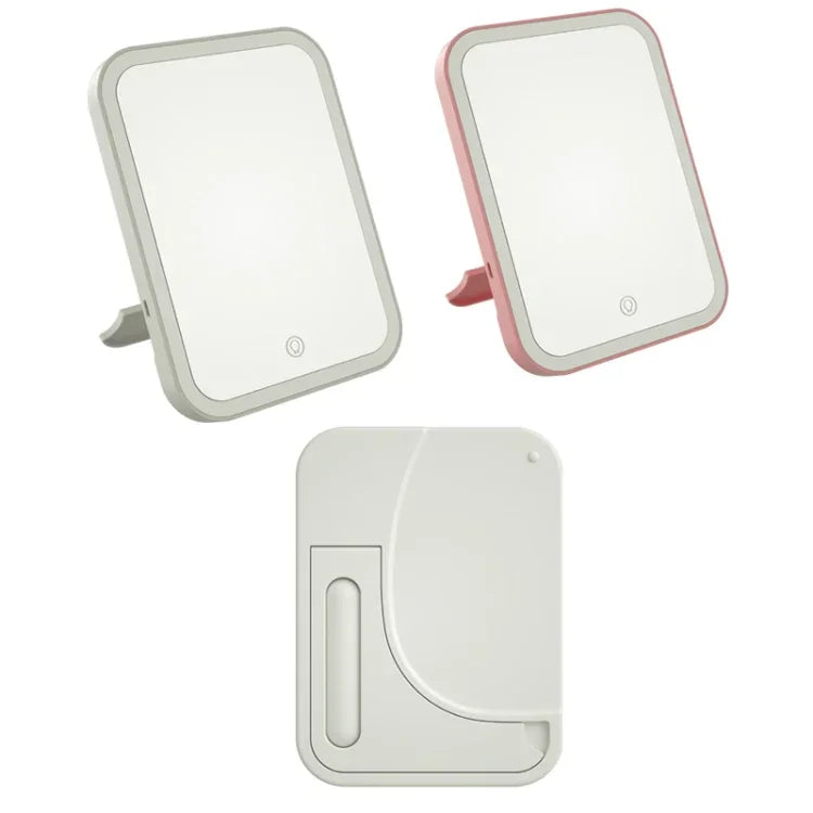 2 PCS LED Makeup Mirror With Lamp Fill Light Dormitory Desktop Dressing Mirror Female Folding Portable Small Mirror,Style:, Charging Monochromatic Light (White), Charging Monochromatic Light (Pink), Plug-in Monochromatic Light (White)                  ...