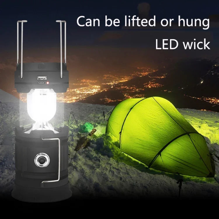 5803 Lampe de camping solaire Lampe portable de secours à LED pour l'extérieur, support de sortie USB, solaire + USB