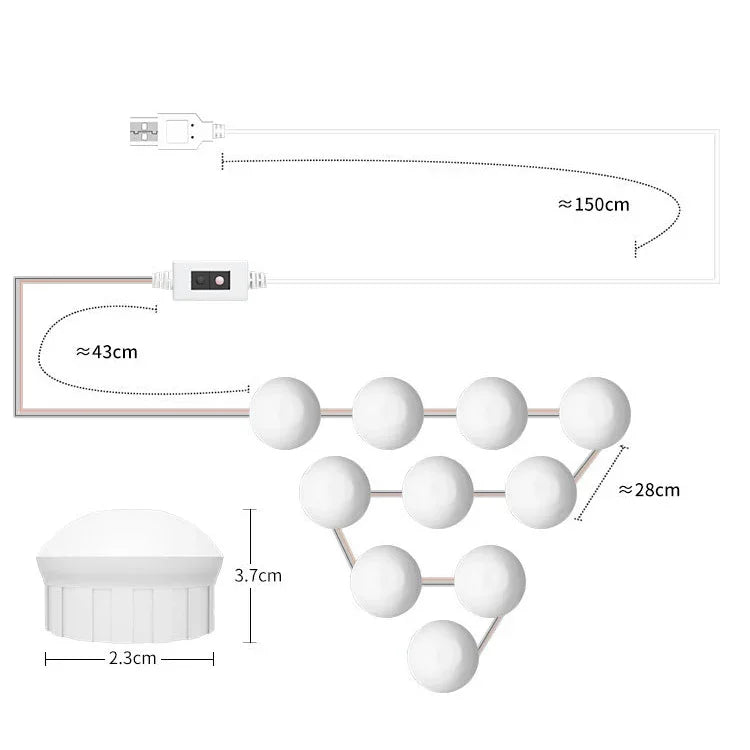 Lampe de miroir de maquillage LED, lumière d'appoint de beauté, lumière frontale de miroir à capteur de balayage manuel, 2 ampoules, 6 ampoules, 10 ampoules, 14 ampoules