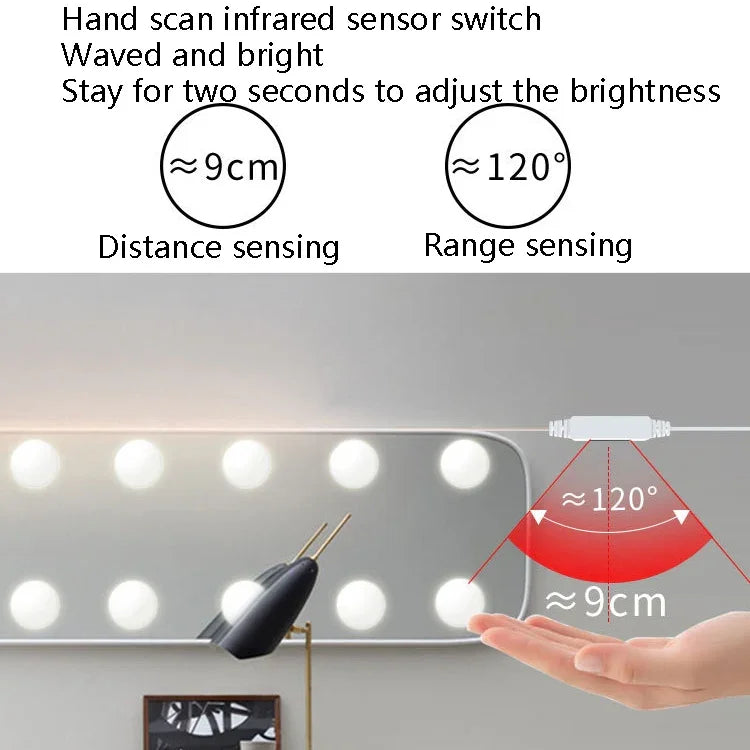 Lampe de miroir de maquillage LED, lumière d'appoint de beauté, lumière frontale de miroir à capteur de balayage manuel, 2 ampoules, 6 ampoules, 10 ampoules, 14 ampoules