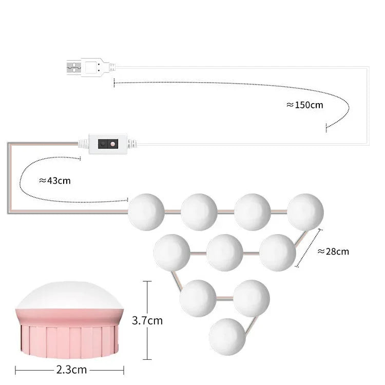 Miroir de Maquillage LED avec Lumière Frontale, Lampe de Remplissage de Beauté à Capteur de Mouvement Manuel, 2 Ampoules, 6 Ampoules, 10 Ampoules, 14 Ampoules