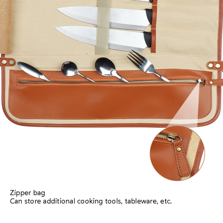 WESSLECO Sac de Rangement pour Couteaux de Chef, Sac de Rangement en Rouleau Portable, Noir Portable, WESSLECO Marron