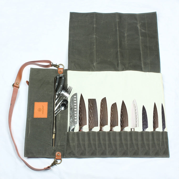 WESSLECO Sac de rangement en toile pour couteaux de chef, vert armée WESSLECO