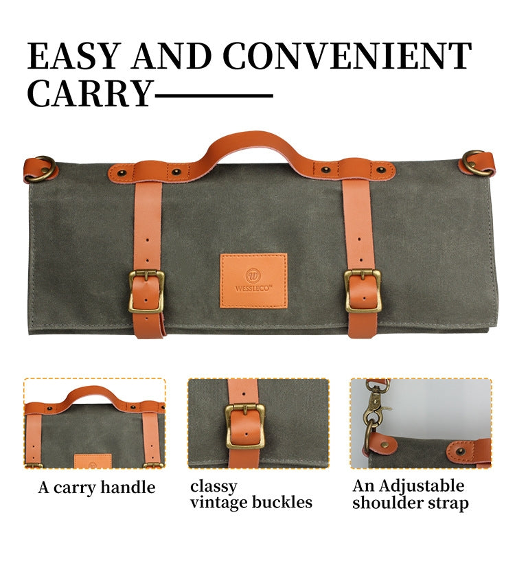 WESSLECO Sac de rangement en toile pour couteaux de chef, vert armée WESSLECO
