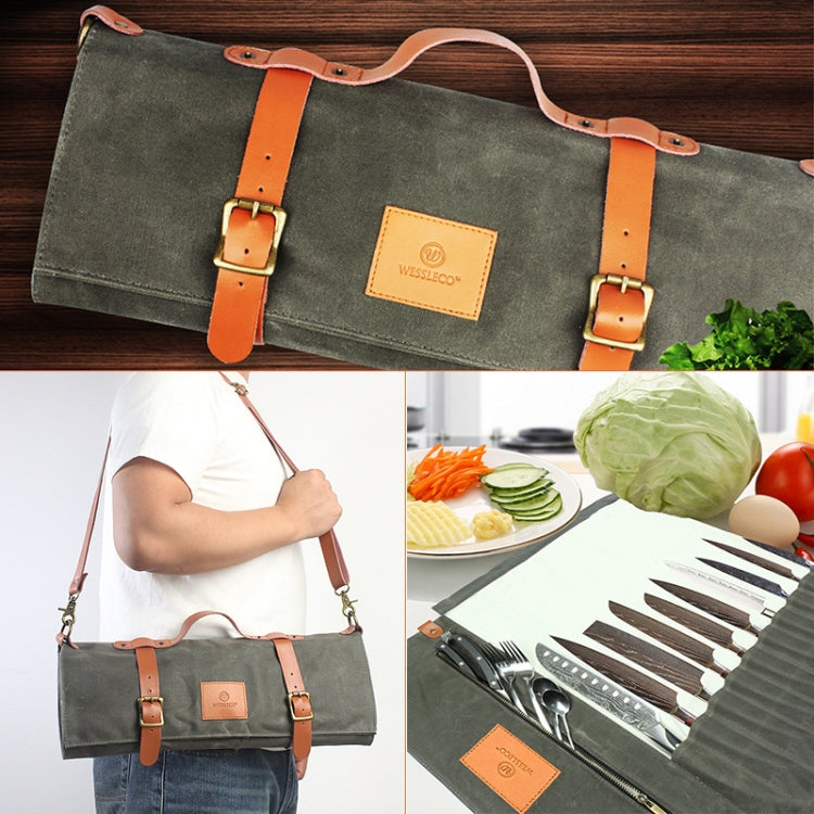 WESSLECO Sac de rangement en toile pour couteaux de chef, vert armée WESSLECO