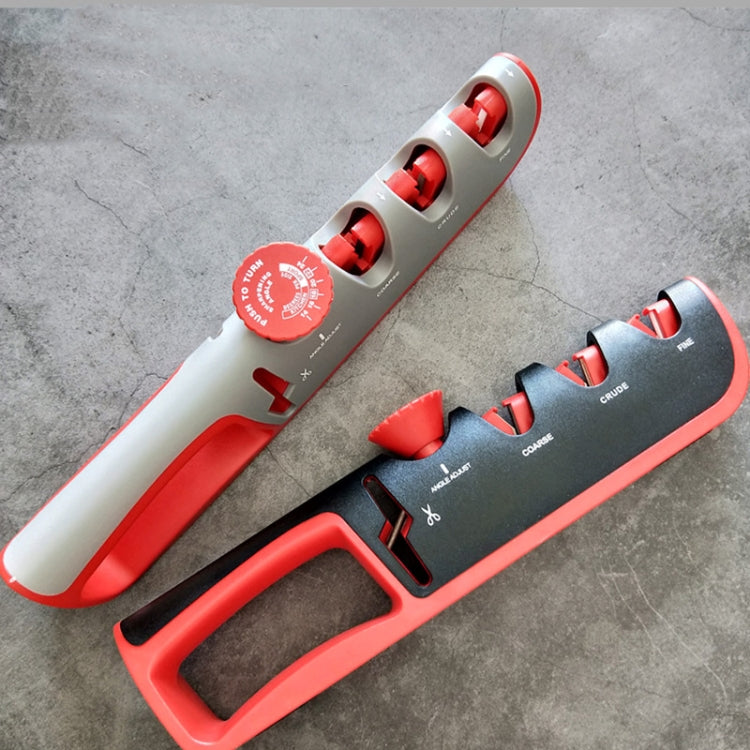 Aiguiseur de couteaux manuel réglable 4-en-1 multifonction, 4 en 1 (noir rouge), 4 en 1 (gris rouge)