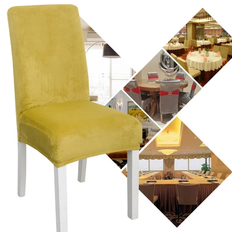 Housse de chaise simple, douce, très élastique, en velours épais, pour l'intérieur, pour hôtel, café-gris, vert-jaune, lie-de-vin, marine, noir, vert-foncé, blanc, bleu-paon, gris-clair, gris-charbon, camel, bleu-roi, beige, violet-raisin, rouge, orange