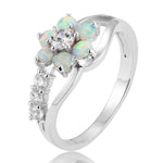 Bague Fleur Femme en Argent 925 et Opale, Tailles 6, 8, 9, 10