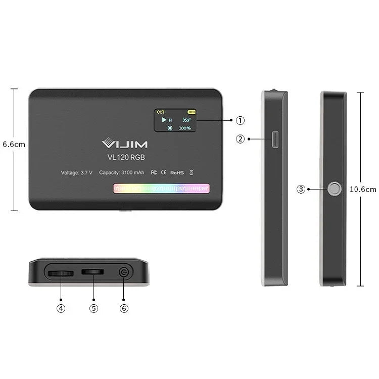 Ulanzi VL120 RGB Appareil photo reflex numérique couleur RGB, éclairage compact pour photos et vidéos en direct, VL120 RGB
