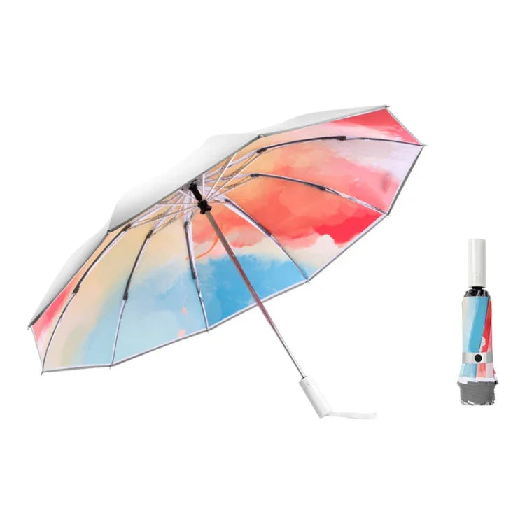 Parapluie pliant automatique 3021 à double usage pluie et soleil Anti-UV et anti-rebond, Orange clair, Rose clair, Bleu clair, Vert illusion, Violet illusion, Bleu illusion, Rose illusion