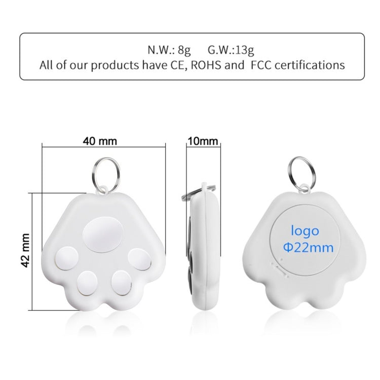 Lot de 2 dispositifs anti-perte Bluetooth HYC-09 en forme de patte de chien, porte-clés de localisation pour animaux de compagnie avec recherche intelligente et alarme bidirectionnelle.