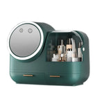 Miroir de maquillage de bureau et boîte de rangement à tiroirs anti-poussière avec lumière LED, modèle LED vert, modèle LED rose, modèle LED blanc, modèle LED vert + ventilateur, modèle LED rose + ventilateur, modèle LED blanc + ventilateur