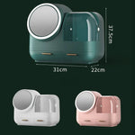 Miroir de maquillage de bureau et boîte de rangement à tiroirs anti-poussière avec lumière LED, modèle LED vert, modèle LED rose, modèle LED blanc, modèle LED vert + ventilateur, modèle LED rose + ventilateur, modèle LED blanc + ventilateur