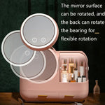 Miroir de maquillage de bureau et boîte de rangement à tiroirs anti-poussière avec lumière LED, modèle LED vert, modèle LED rose, modèle LED blanc, modèle LED vert + ventilateur, modèle LED rose + ventilateur, modèle LED blanc + ventilateur
