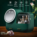 Miroir de maquillage de bureau et boîte de rangement à tiroirs anti-poussière avec lumière LED, modèle LED vert, modèle LED rose, modèle LED blanc, modèle LED vert + ventilateur, modèle LED rose + ventilateur, modèle LED blanc + ventilateur