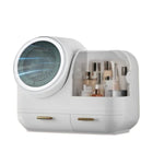Miroir de maquillage de bureau et boîte de rangement à tiroirs anti-poussière avec lumière LED, modèle LED vert, modèle LED rose, modèle LED blanc, modèle LED vert + ventilateur, modèle LED rose + ventilateur, modèle LED blanc + ventilateur