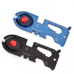 Outil multifonction 8 en 1 en acier inoxydable Carte de survie camping avec lumière, noir, bleu