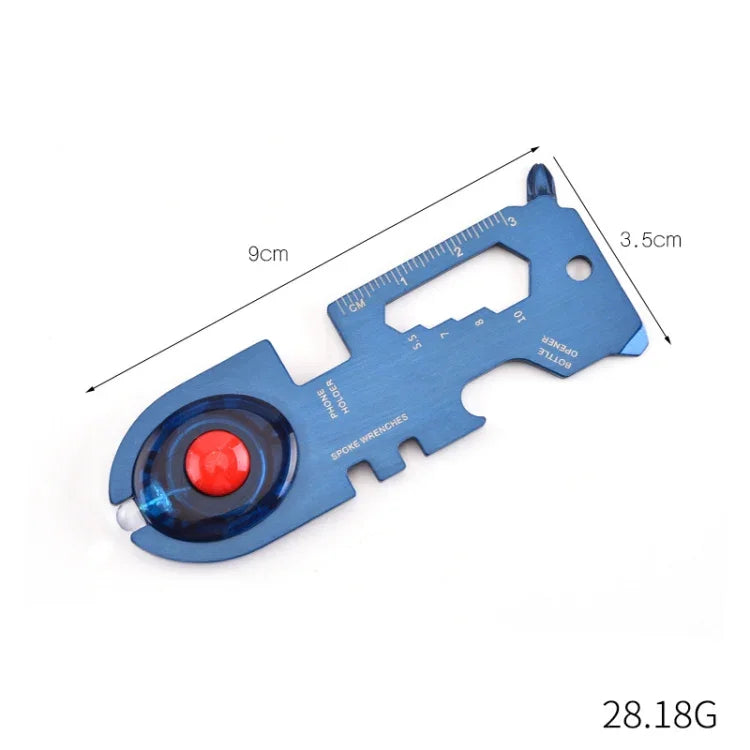 Outil multifonction 8 en 1 en acier inoxydable Carte de survie camping avec lumière, noir, bleu