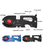 Outil multifonction 8 en 1 en acier inoxydable Carte de survie camping avec lumière, noir, bleu