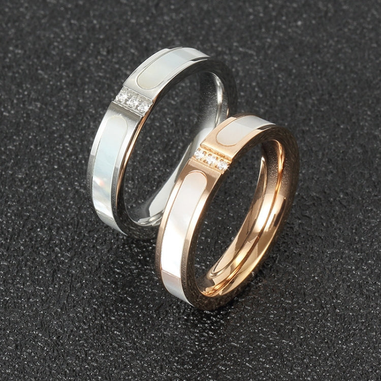 Three Diamonds Color Shell Diamond Ring Titanium Steel Gold-Plated Couple Ring, 5 US Size, 6 US Size, 7 US Size, 8 US Size, 9 US Size, 10 US Size