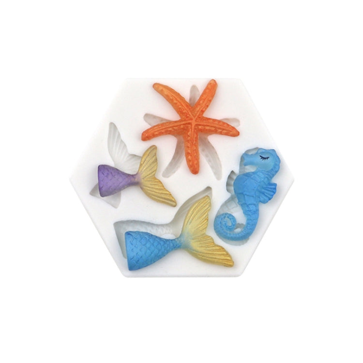 Moule en silicone liquide pour cuisson DIY, motif étoiles de mer, queue de poisson, hippocampe, série Océan, grand et petit, gris, rose
