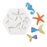 Moule en silicone liquide pour cuisson DIY, motif étoiles de mer, queue de poisson, hippocampe, série Océan, grand et petit, gris, rose