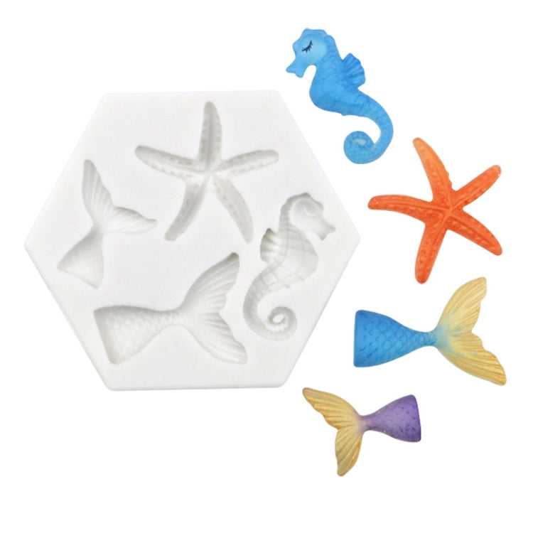 Moule en silicone liquide pour cuisson DIY, motif étoiles de mer, queue de poisson, hippocampe, série Océan, grand et petit, gris, rose