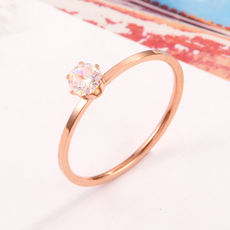 Bague solitaire très fine à six griffes en acier au titane avec diamants incrustés pour femme, taille US 3, taille US 4, taille US 5, taille US 6, taille US 7, taille US 8, taille US 9, taille US 10