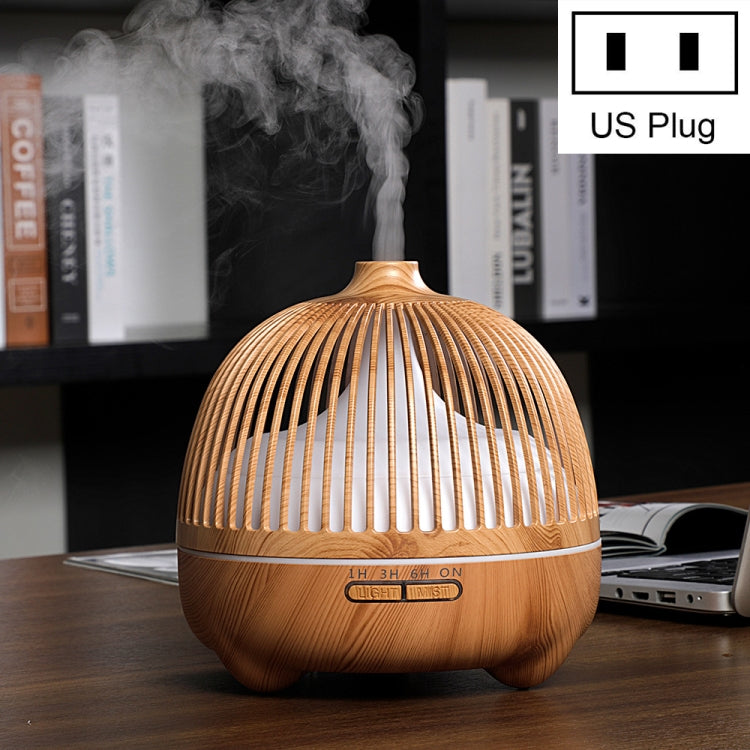 Machine d'aromathérapie graphique en bois pour cage à oiseaux Humidificateur creux intelligent à ultrasons avec veilleuse colorée, prise US, prise EU, prise AU, prise UK