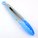 Pince de cuisine en silicone pour salade, avec poignée en acier inoxydable, Pince alimentaire avec poignée en acier (bleue)