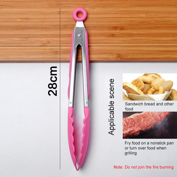 Pince de cuisine en silicone pour salade, avec poignée en acier inoxydable, Pince alimentaire avec poignée en acier (bleue)